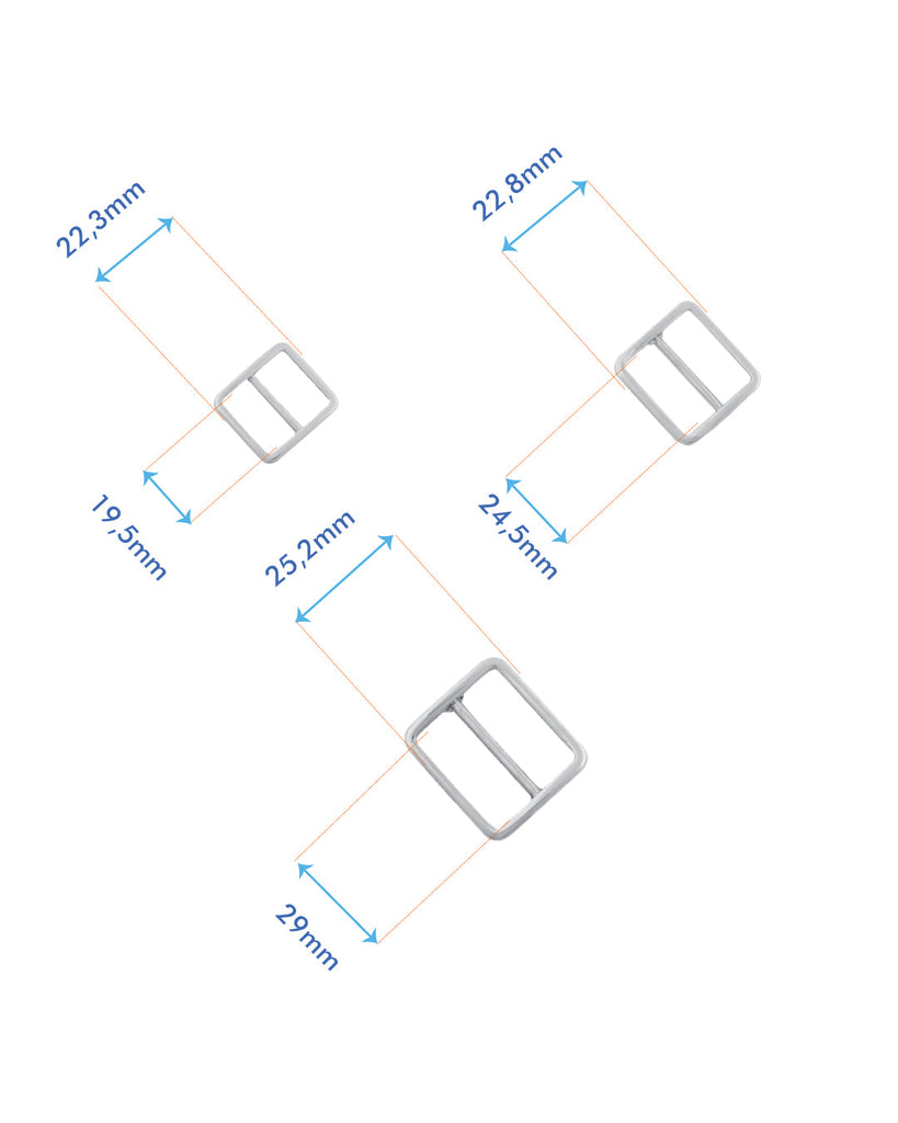 Square Double Loop Slider | Silver 3 Inner Sizes Fournituren