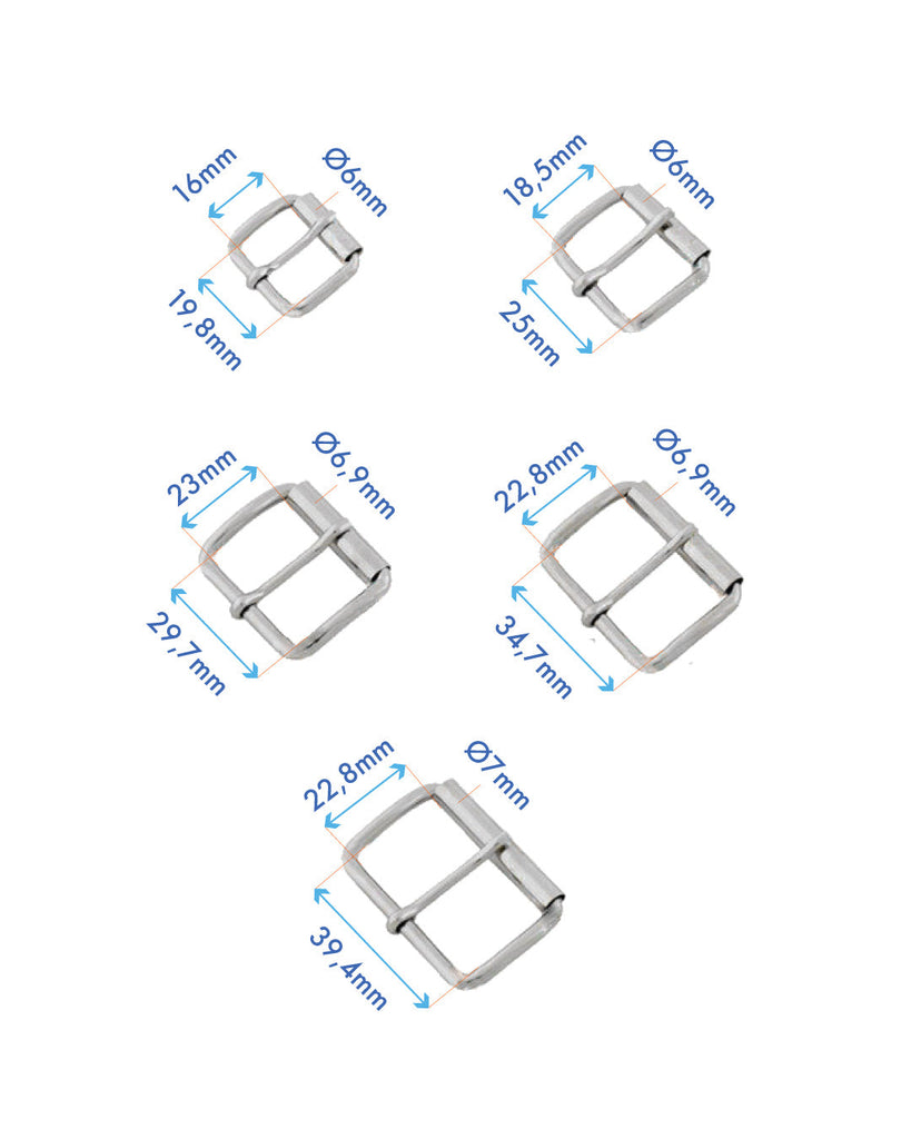 Rectangular Roller Buckle | Silver 5 Inner Sizes Fournituren