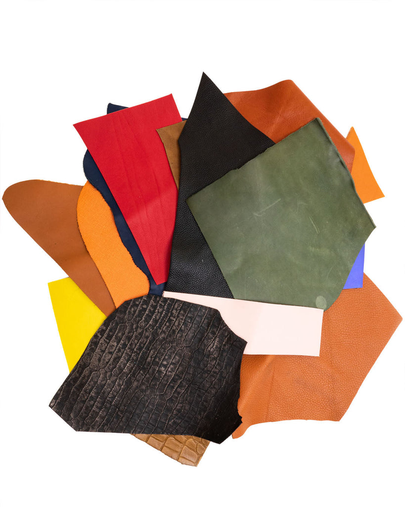 Package of Leather Scraps - Assorted Colors Prints and Finishes Leer