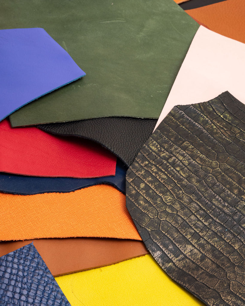 Package of Leather Scraps - Assorted Colors Prints and Finishes Leer