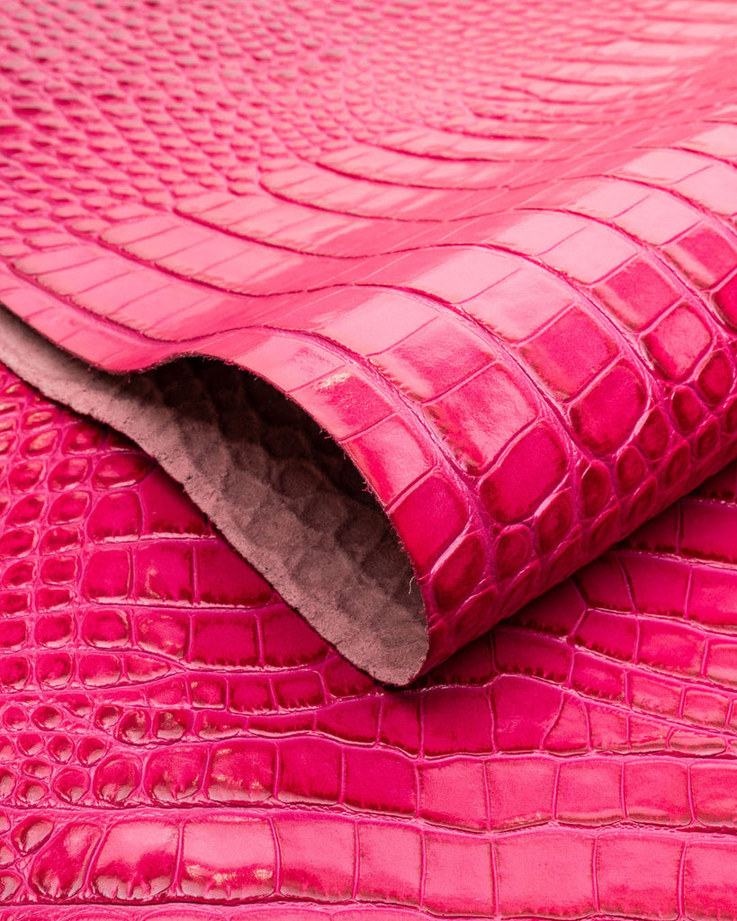 Como Collection | Firm Cow Leather With A Two-Tone Crocodile Print Fuchsia / Panel (30 X 20 Cm) Leer