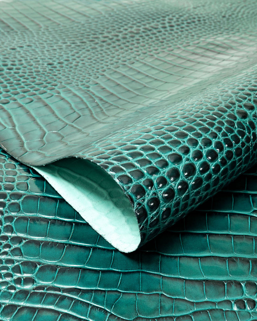 Como Collection | Firm Cow Leather With A Two-Tone Crocodile Print Jade / Panel (30 X 20 Cm) Leer