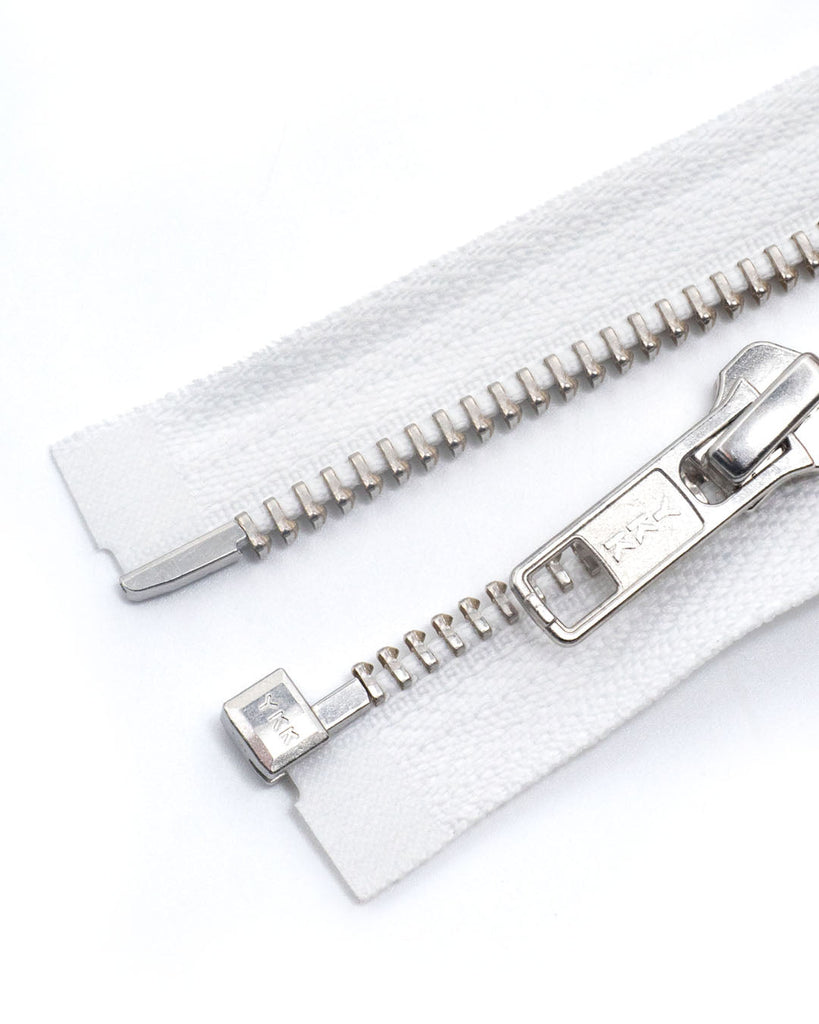 Ykk Metal | Complete Separating Zipper With Single Slider Silver Size 5 White 501 Ritsen