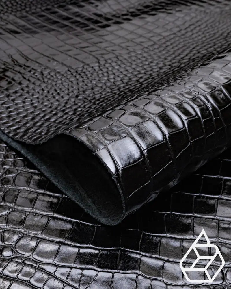 Como Collection | Firm Cow Leather With A Two-Tone Crocodile Print Black / Panel (30 X 20 Cm) Leer