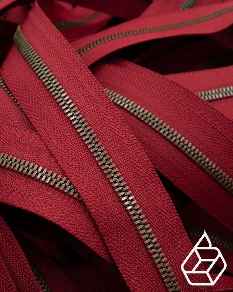 Ykk Excella® | Zipper On Roll Antique Brass Size 3 Dark Red 520 Ritsen