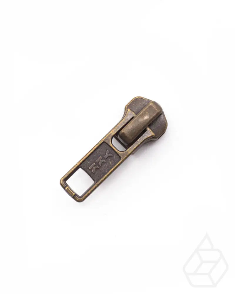 Zipper Sliders With Puller | Locked (5 Pieces) Antique Brass Ritsen Onderdelen
